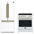 Forno 2-Piece Appliance Package - 30-Inch Electric Range and 30-Inch Refrigerator in White with Antique Brass Trim (FBDL-003-11US)
