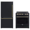 Forno 2-Piece Appliance Package - 30-Inch Electric Range and 31-Inch Refrigerator in Black with Antique Brass Trim (FBDL-003-12US)