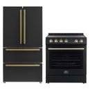 Forno 2-Piece Appliance Package - 30-Inch Electric Range and 36-Inch French Door Refrigerator in Black with Antique Brass Handle (FBDL-003-13US)