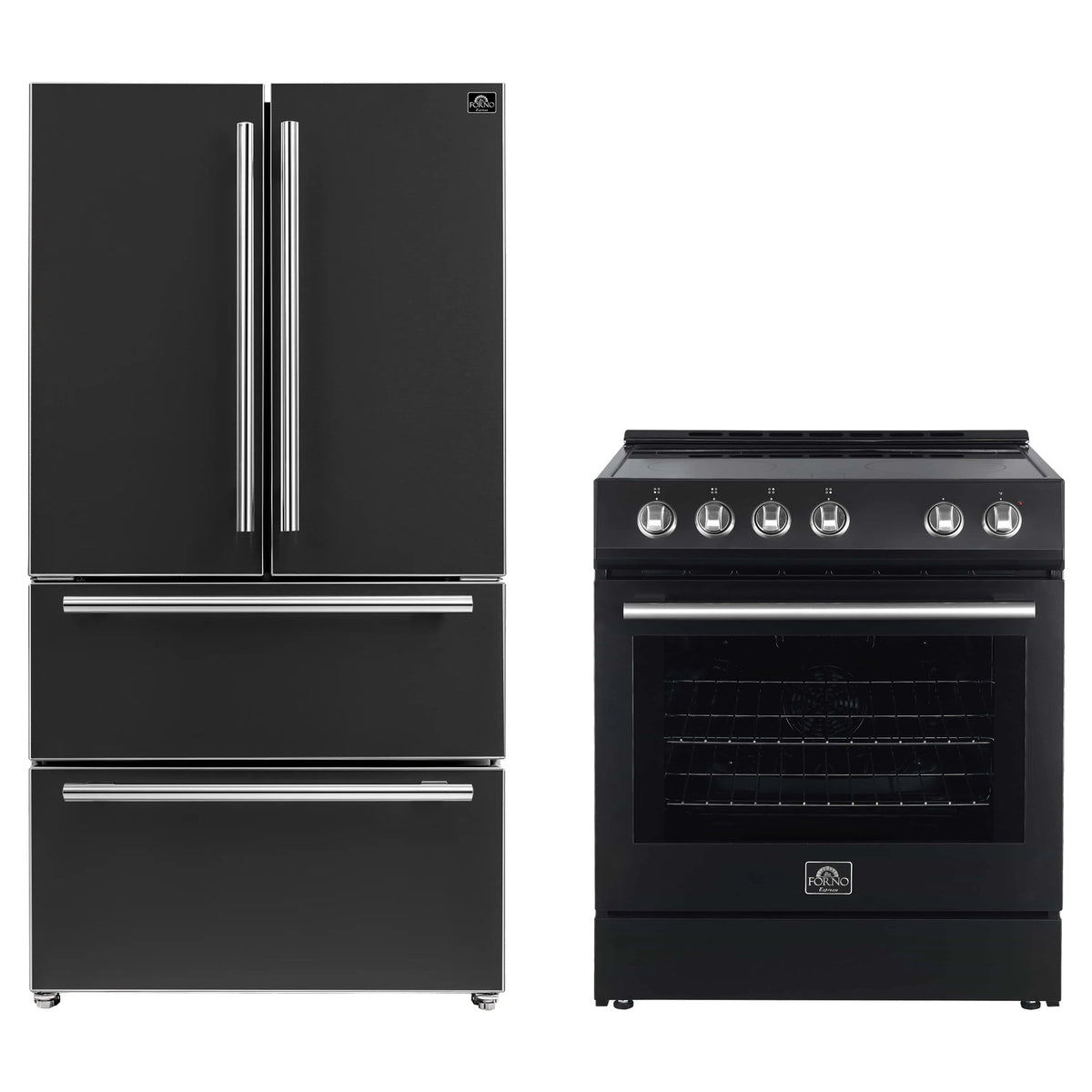 Forno 2-Piece Appliance Package - 30-Inch Electric Range and 36-Inch French Door Refrigerator in Black with Stainless Steel Trim (FBDL-003-13US)