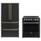 Forno 2-Piece Appliance Package - 30-Inch Electric Range and 36-Inch French Door Refrigerator in Black with Antique Brass Trim (FBDL-003-13US)