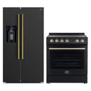 Forno 2-Piece Appliance Package - 30-Inch Electric Range and 36-Inch Side by Side Refrigerator with Water Dispenser in Black with Antique Brass Handle (FBDL-003-14US)
