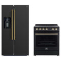 Forno 2-Piece Appliance Package - 30-Inch Electric Range and 36-Inch Side by Side Refrigerator with Water Dispenser in Black with Antique Brass Trim (FBDL-003-14US)