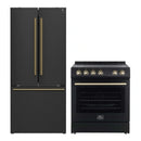 Forno 2-Piece Appliance Package - 30-Inch Electric Range and 30-Inch French Door Refrigerator in Black with Antique Brass Handle (FBDL-003-15US)