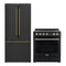 Forno 2-Piece Appliance Package - 30-Inch Electric Range and 30-Inch French Door Refrigerator in Black with Antique Brass Handle (FBDL-003-15US)