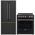 Forno 2-Piece Appliance Package - 30-Inch Electric Range and 30-Inch French Door Refrigerator in Black with Antique Brass Trim (FBDL-003-15US)