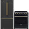 Forno 2-Piece Appliance Package - 30-Inch Electric Range and 30-Inch French Door Refrigerator in Black with Antique Brass Trim (FBDL-003-15US)