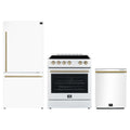 Forno 3-Piece Appliance Package - 30-Inch Leonardo Espresso Electric Range, Refrigerator, & Dishwasher in White with Antique Brass Trim (FBDL-007-03US)