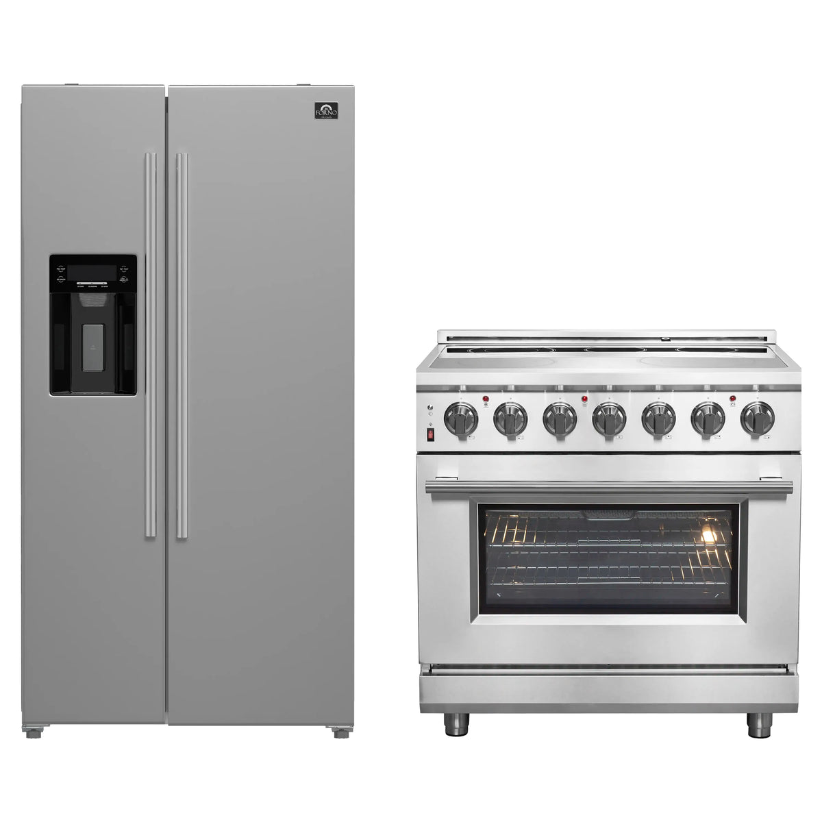 Forno 2-Piece Appliance Package - 36-Inch Electric Range and 36-Inch Side by Side Refrigerator with Water Dispenser in Stainless Steel (FBDL-013-09CAUS)