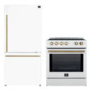 Forno 2-Piece Appliance Package - 30-Inch Slide-In Induction Range and 31-Inch Refrigerator, Right Hinge in White with Antique Brass Handle (FBDL-014-06CAUS)