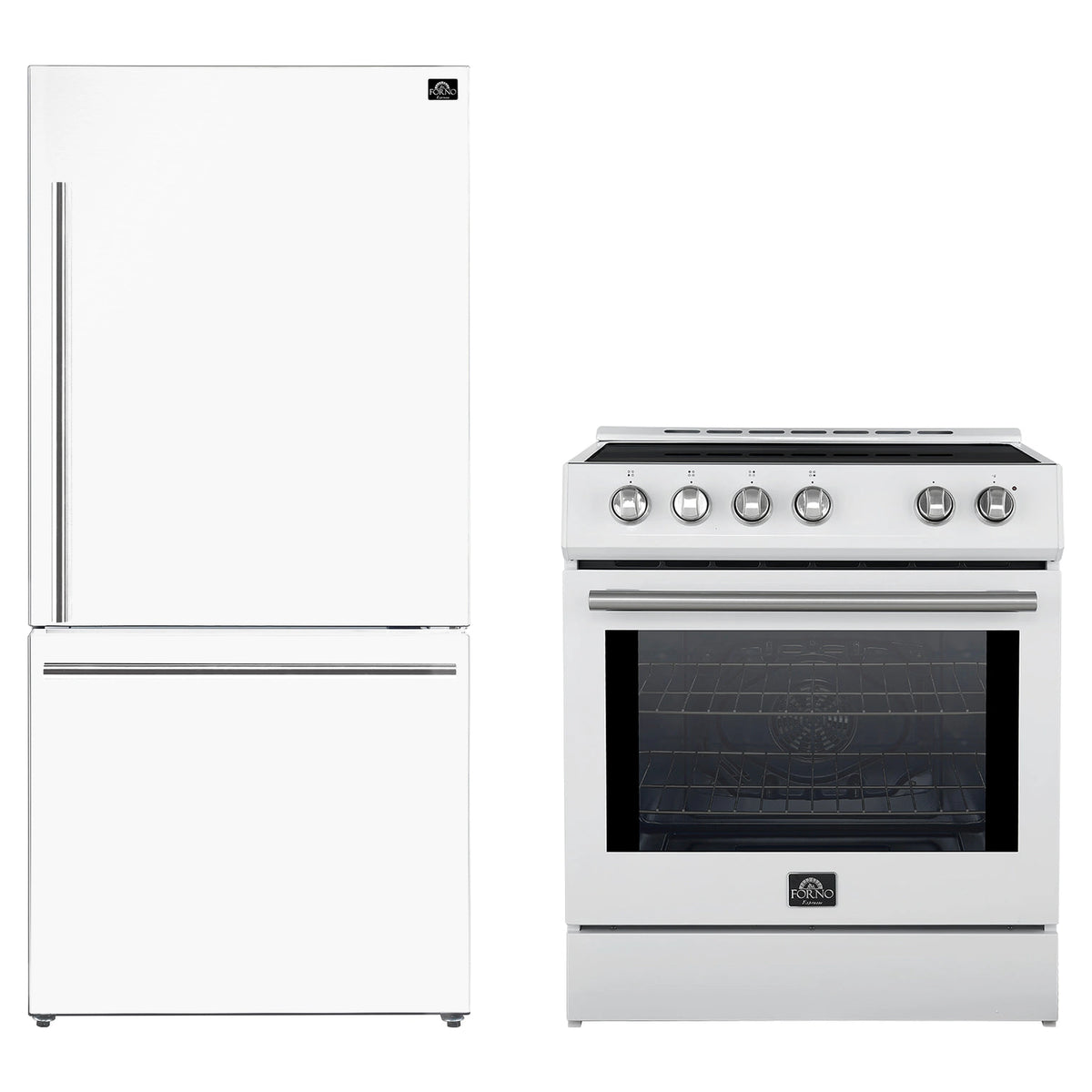 Forno 2-Piece Appliance Package - 30-Inch Slide-In Induction Range and 31-Inch Refrigerator, Right Hinge in White with Stainless Steel Trim (FBDL-014-06CAUS)