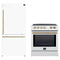Forno 2-Piece Appliance Package - 30-Inch Slide-In Induction Range and 31-Inch Refrigerator, Right Hinge in White with Antique Brass Trim (FBDL-014-06CAUS)