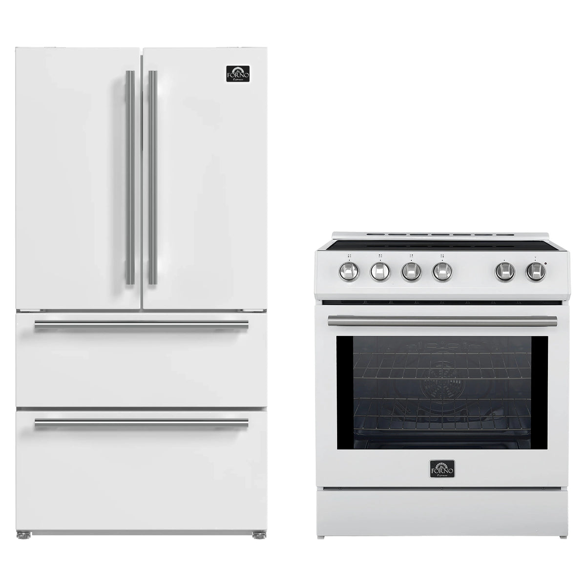 Forno 2-Piece Appliance Package - 30-Inch Slide-In Induction Range and 36-Inch French Door Refrigerator in White with Stainless Steel Trim (FBDL-014-08CAUS)