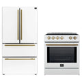 Forno 2-Piece Appliance Package - 30-Inch Slide-In Induction Range and 36-Inch French Door Refrigerator in White with Antique Brass Trim (FBDL-014-08CAUS)
