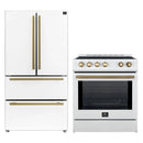 Forno 2-Piece Appliance Package - 30-Inch Slide-In Induction Range and 36-Inch French Door Refrigerator in White with Antique Brass Handle (FBDL-014-08CAUS)