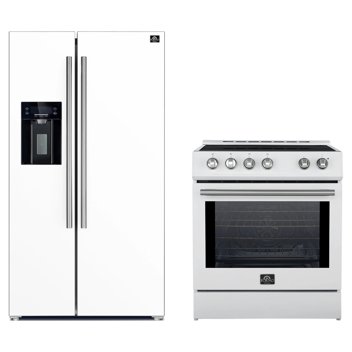 Forno 2-Piece Appliance Package - 30-Inch Slide-In Induction Range and 36-Inch Side by Side Refrigerator with Water Dispenser in White with Stainless Steel Trim (FBDL-014-09CAUS)
