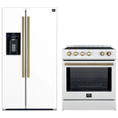 Forno 2-Piece Appliance Package - 30-Inch Slide-In Induction Range and 36-Inch Side by Side Refrigerator with Water Dispenser in White with Antique Brass Handle (FBDL-014-09CAUS)