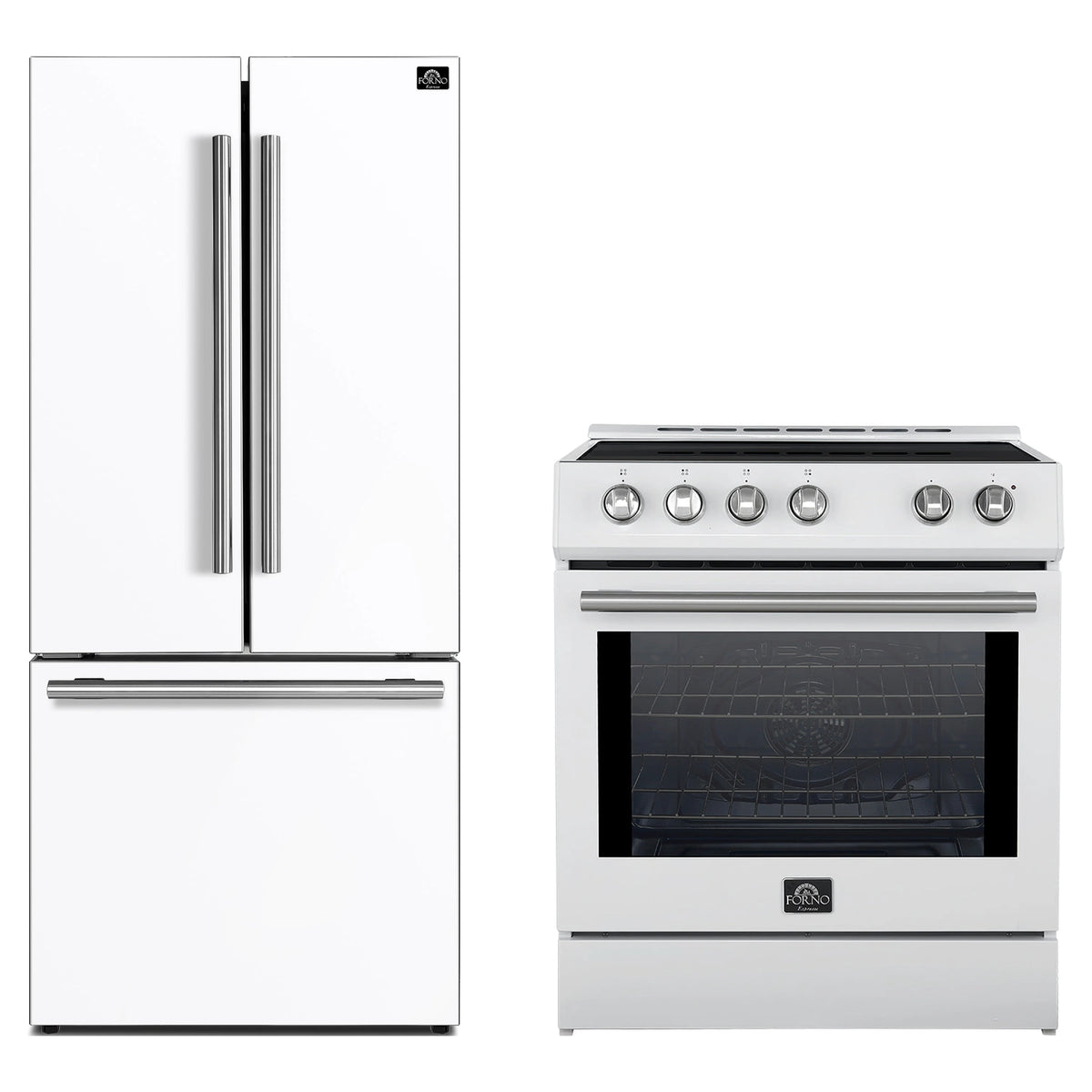 Forno 2-Piece Appliance Package - 30-Inch Slide-In Induction Range and 30-Inch French Door Refrigerator in White with Stainless Steel Trim (FBDL-014-10CAUS)