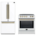 Forno 2-Piece Appliance Package - 30-Inch Slide-In Induction Range and 30-Inch French Door Refrigerator in White with Antique Brass Trim (FBDL-014-10CAUS)