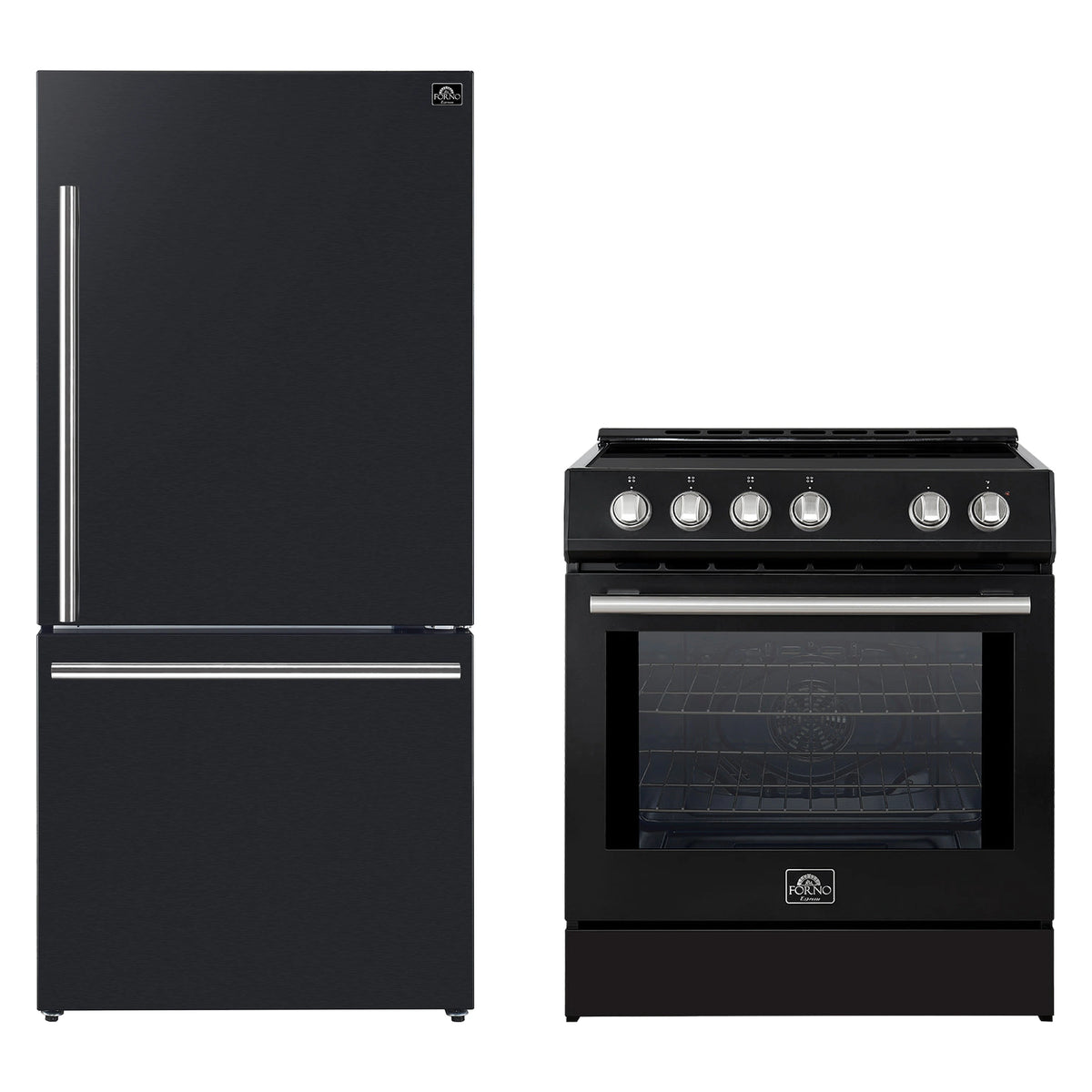 Forno 2-Piece Appliance Package - 30-Inch Slide-In Induction Range and 31-Inch Refrigerator, Right Hinge in Black with Stainless Steel Trim (FBDL-014-11CAUS)