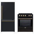 Forno 2-Piece Appliance Package - 30-Inch Slide-In Induction Range and 31-Inch Refrigerator, Right Hinge in Black with Antique Brass Trim (FBDL-014-11CAUS)