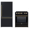 Forno 2-Piece Appliance Package - 30-Inch Slide-In Induction Range and 31-Inch Refrigerator, Right Hinge in Black with Antique Brass Trim (FBDL-014-11CAUS)