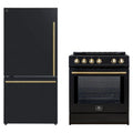 Forno 2-Piece Appliance Package - 30-Inch Slide-In Induction Range and 31-Inch Bottom Freezer Door Refrigerator in Black with Antique Brass Trim (FBDL-014-12CAUS)