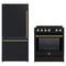 Forno 2-Piece Appliance Package - 30-Inch Slide-In Induction Range and 31-Inch Bottom Freezer Door Refrigerator in Black with Antique Brass Trim (FBDL-014-12CAUS)