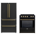 Forno 2-Piece Appliance Package - 30-Inch Slide-In Induction Range and 36-Inch French Door Refrigerator in Black with Antique Brass Trim (FBDL-014-13CAUS)