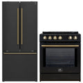 Forno 2-Piece Appliance Package - 30-Inch Slide-In Induction Range and 30-Inch French Door Refrigerator in Black with Antique Brass Trim (FBDL-014-15CAUS)