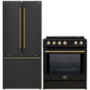 Forno 2-Piece Appliance Package - 30-Inch Slide-In Induction Range and 30-Inch French Door Refrigerator in Black with Antique Brass Handle (FBDL-014-15CAUS)