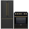 Forno 2-Piece Appliance Package - 30-Inch Slide-In Induction Range and 30-Inch French Door Refrigerator in Black with Antique Brass Handle (FBDL-014-15CAUS)