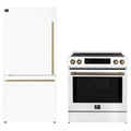 Forno 2-Piece Appliance Package - 30-Inch Induction Range and 31-Inch Refrigerator, Left Hinge in White with Antique Brass Trim (FBDL-015-07CAUS)