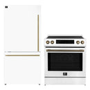 Forno 2-Piece Appliance Package - 30-Inch Induction Range and 31-Inch Refrigerator, Left Hinge in White with Antique Brass Handle (FBDL-015-07CAUS)