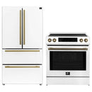 Forno 2-Piece Appliance Package - 30-Inch Induction Range and 36-Inch French Door Refrigerator in White with Antique Brass Handle (FBDL-015-08CAUS)