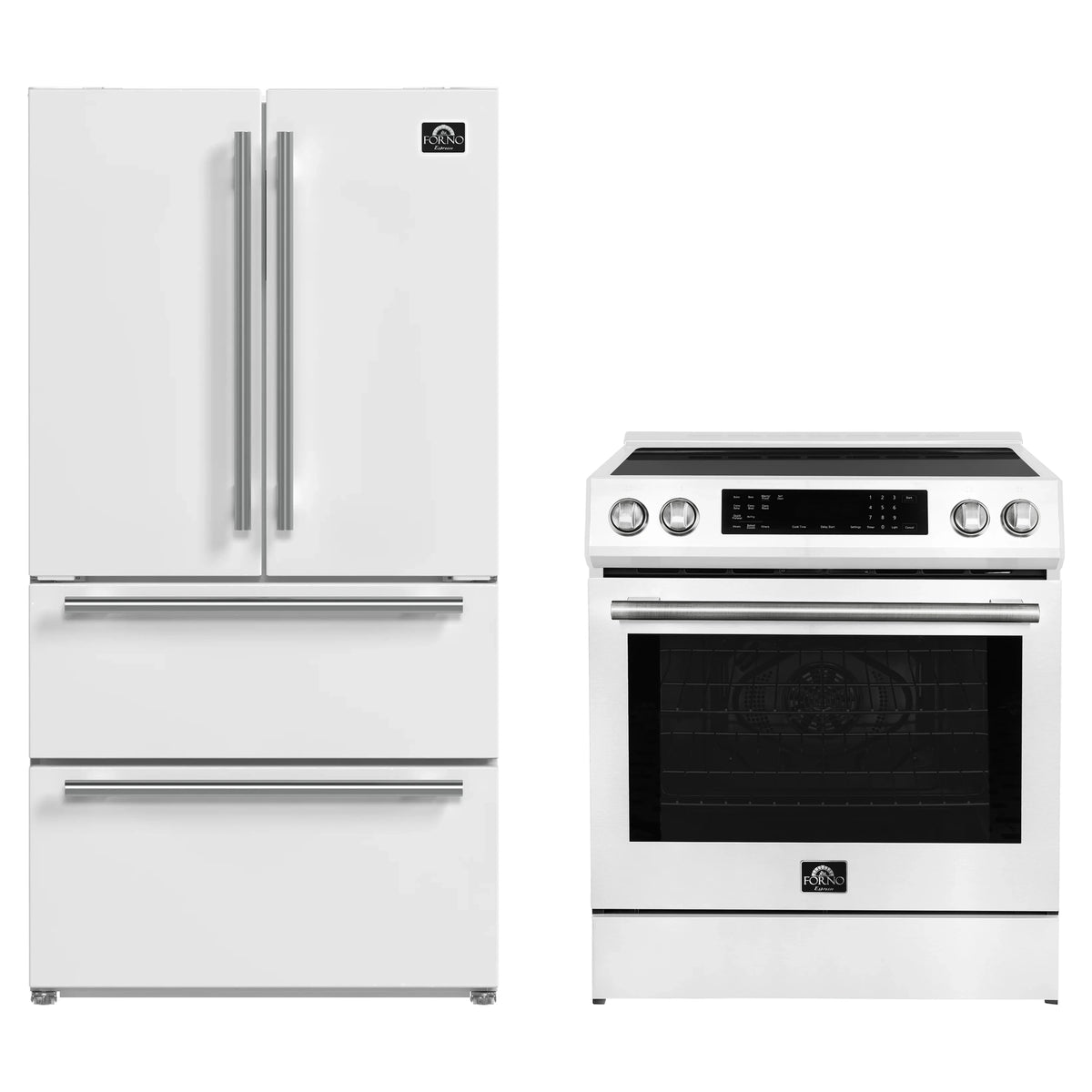 Forno 2-Piece Appliance Package - 30-Inch Induction Range and 36-Inch French Door Refrigerator in White with Stainless Steel Trim (FBDL-015-08CAUS)