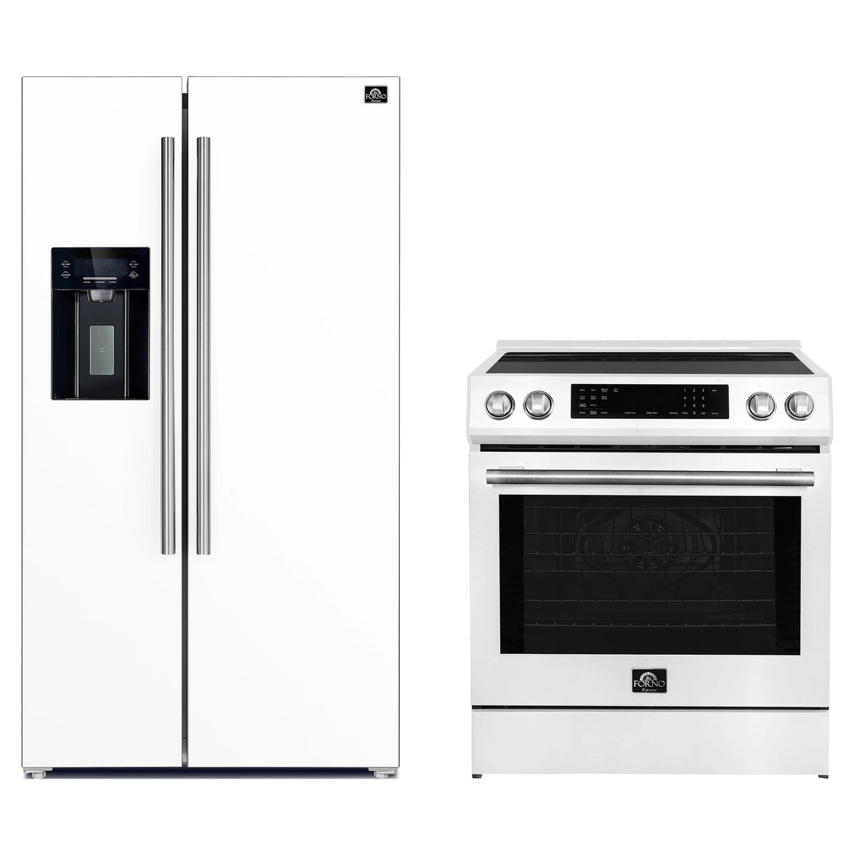 Forno 2-Piece Appliance Package - 30-Inch Induction Range and 36-Inch Side by Side Refrigerator with Water Dispenser in White with Stainless Steel Trim (FBDL-015-09CAUS)