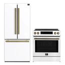 Forno 2-Piece Appliance Package - 30-Inch Induction Range and 30-Inch French Door Refrigerator in White with Antique Brass Handle (FBDL-015-10CAUS)