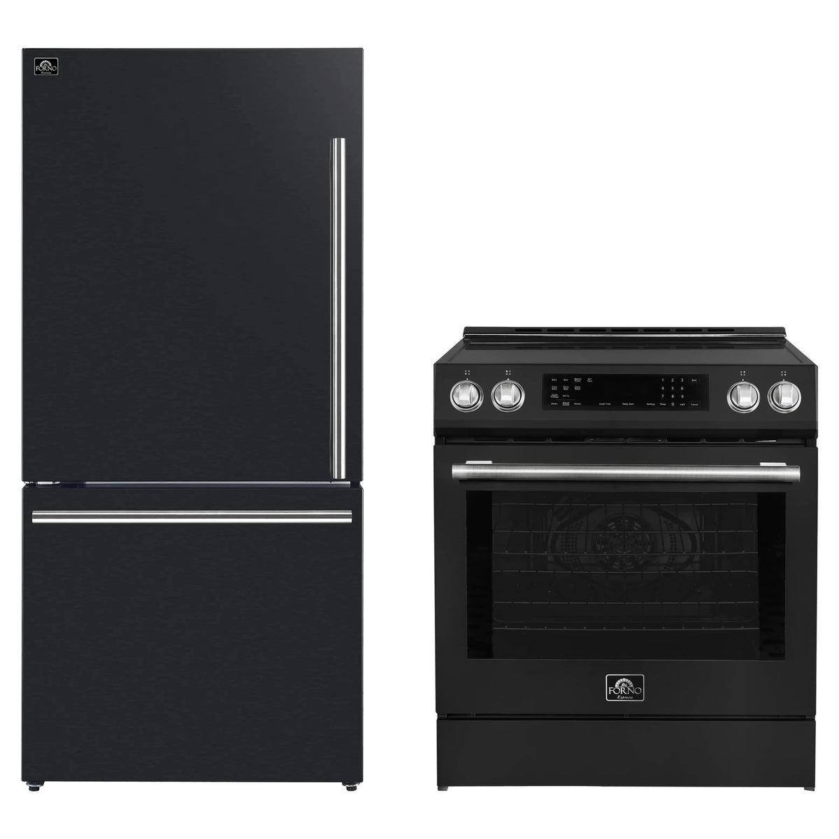 Forno 2-Piece Appliance Package - 30-Inch Induction Range and 31-Inch Bottom Freezer Door Refrigerator in Black with Stainless Steel Trim (FBDL-015-12CAUS)