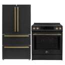 Forno 2-Piece Appliance Package - 30-Inch Induction Range and 36-Inch French Door Refrigerator in Black with Antique Brass Handle (FBDL-015-13CAUS)
