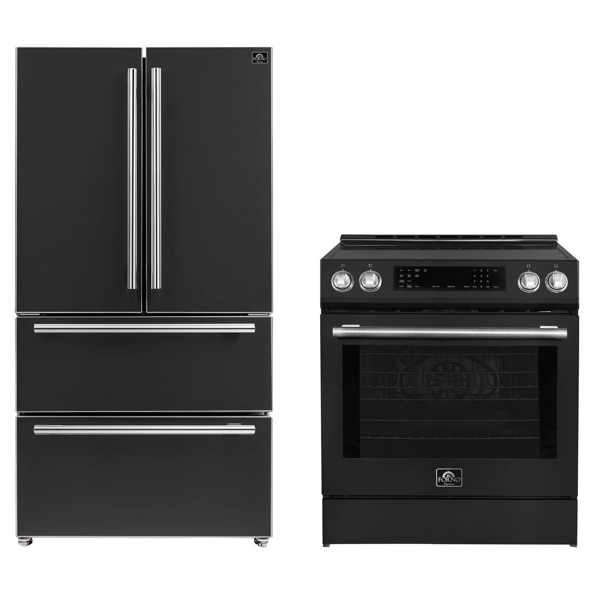 Forno 2-Piece Appliance Package - 30-Inch Induction Range and 36-Inch French Door Refrigerator in Black with Stainless Steel Trim (FBDL-015-13CAUS)