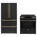 Forno 2-Piece Appliance Package - 30-Inch Induction Range and 36-Inch French Door Refrigerator in Black with Antique Brass Trim (FBDL-015-13CAUS)