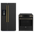 Forno 2-Piece Appliance Package - 30-Inch Induction Range and 36-Inch Side by Side Refrigerator with Water Dispenser in Black with Antique Brass Trim (FBDL-015-14CAUS)
