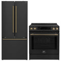 Forno 2-Piece Appliance Package - 30-Inch Induction Range and 30-Inch French Door Refrigerator in Black with Antique Brass Trim (FBDL-015-15CAUS)