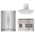 Forno 3-Piece Appliance Package - 48-Inch Dual Fuel Range, Refrigerator, & Wall Mount Hood Stainless Steel (FBDL-017-04CAUS)