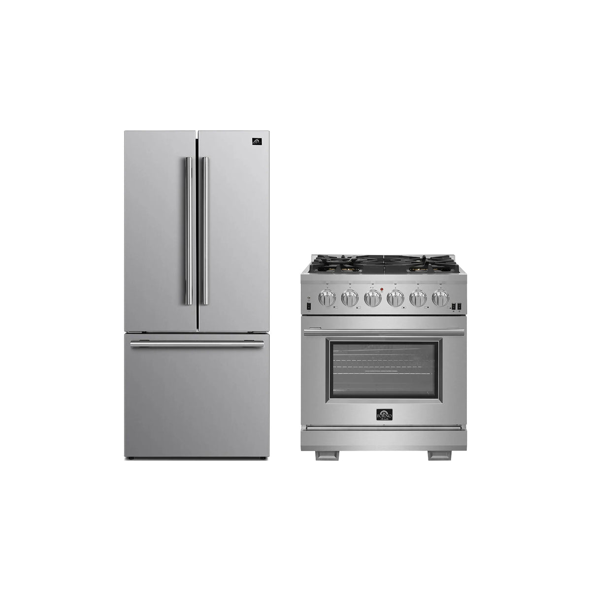 FORNO 2-Piece Appliance Package- 30-Inch Gas Range and 30-Inch French Door Refrigerator in Stainless Steel (FBDL-019-01CAUS)