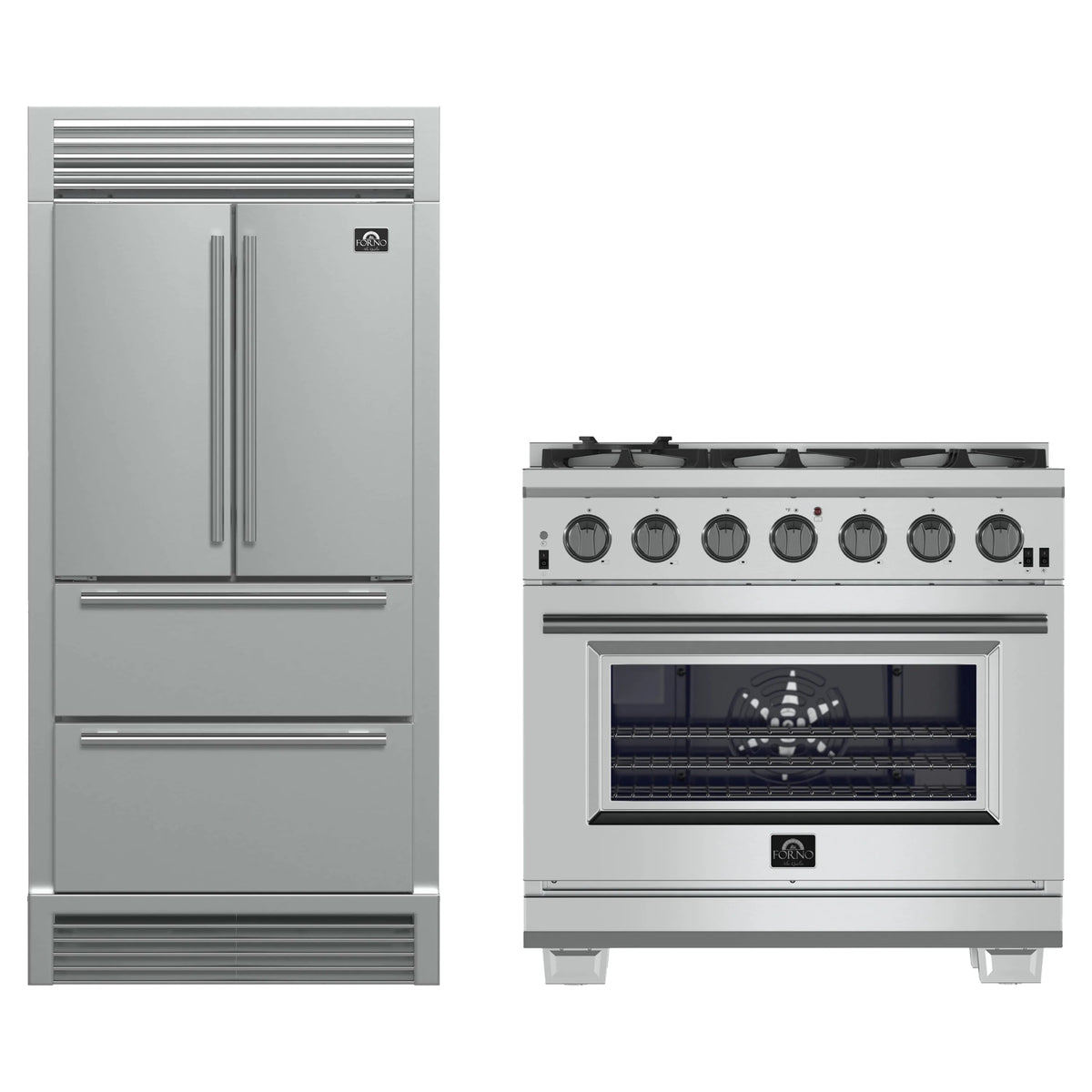 FORNO 2-Piece Appliance Package- 36-Inch Gas Range and 36-Inch French Door Refrigerator in Stainless Steel (FBDL-019-03CAUS)