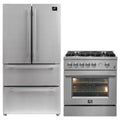 FORNO 2-Piece Appliance Package- 30-Inch Gas Range and 36-Inch French Door Refrigerator in Stainless Steel (FBDL-020-02US)