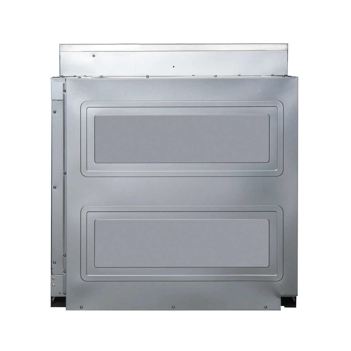 Stainless wall oven outer frame with two rectangular door panels