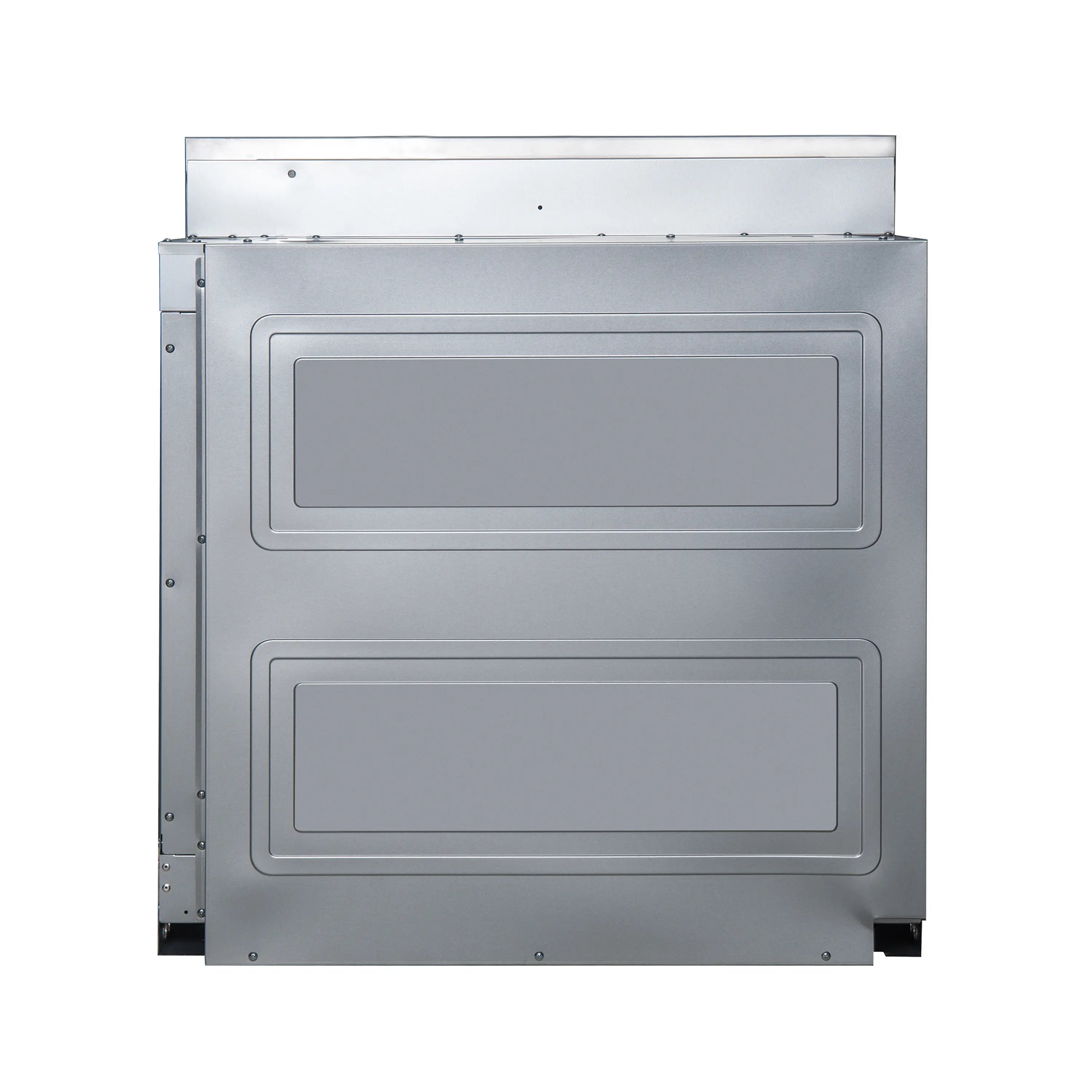 Back panel of an electric wall oven with two recessed vent covers